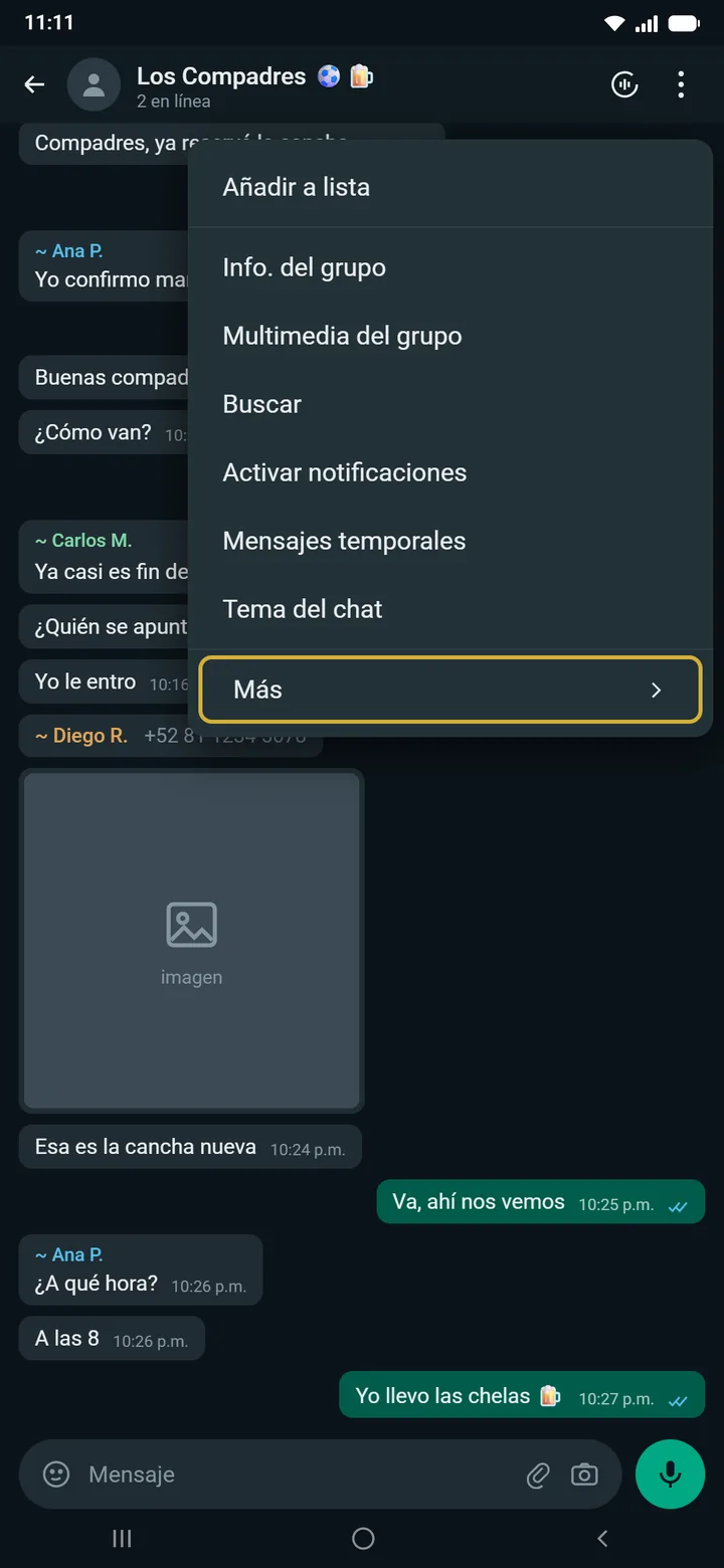 Menú del chat — Más