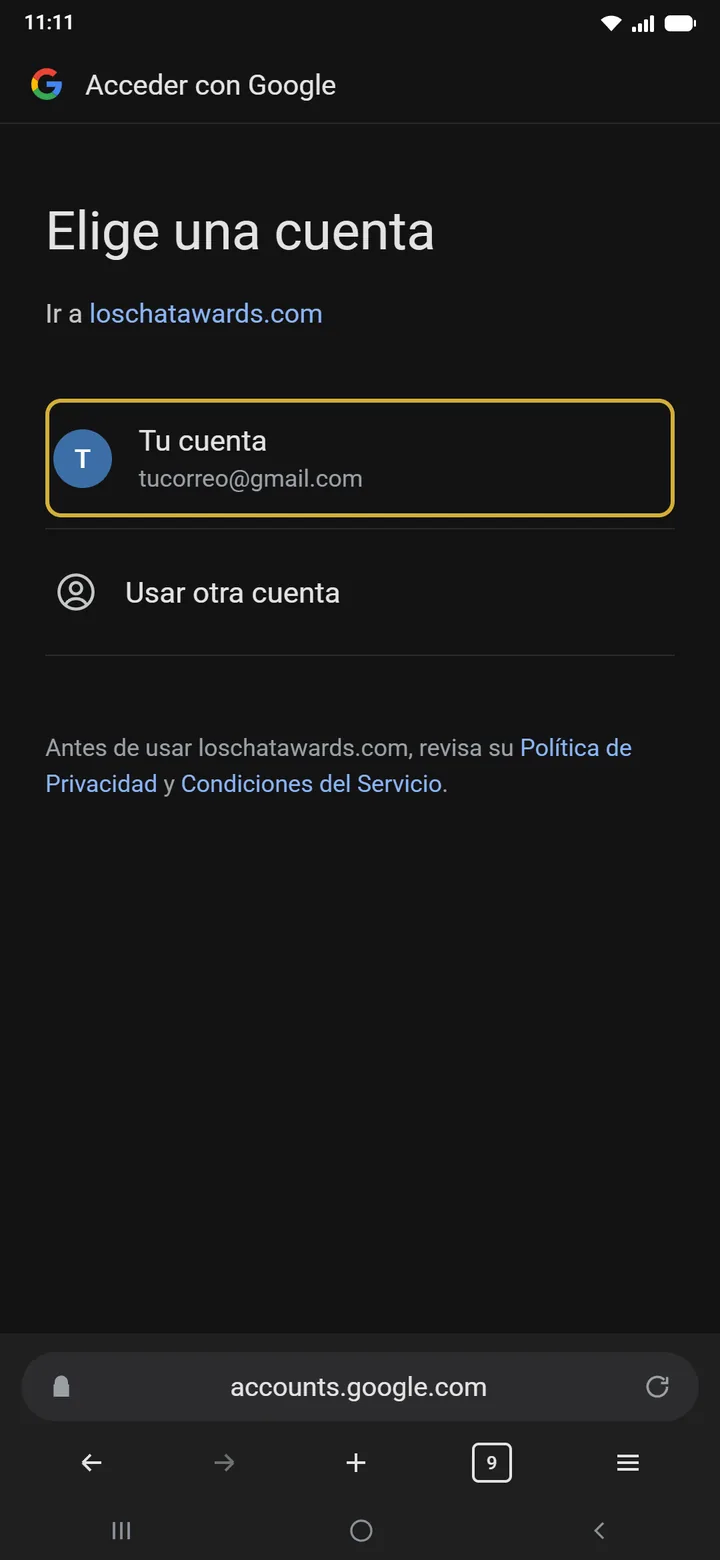 Elige una cuenta — Tu cuenta