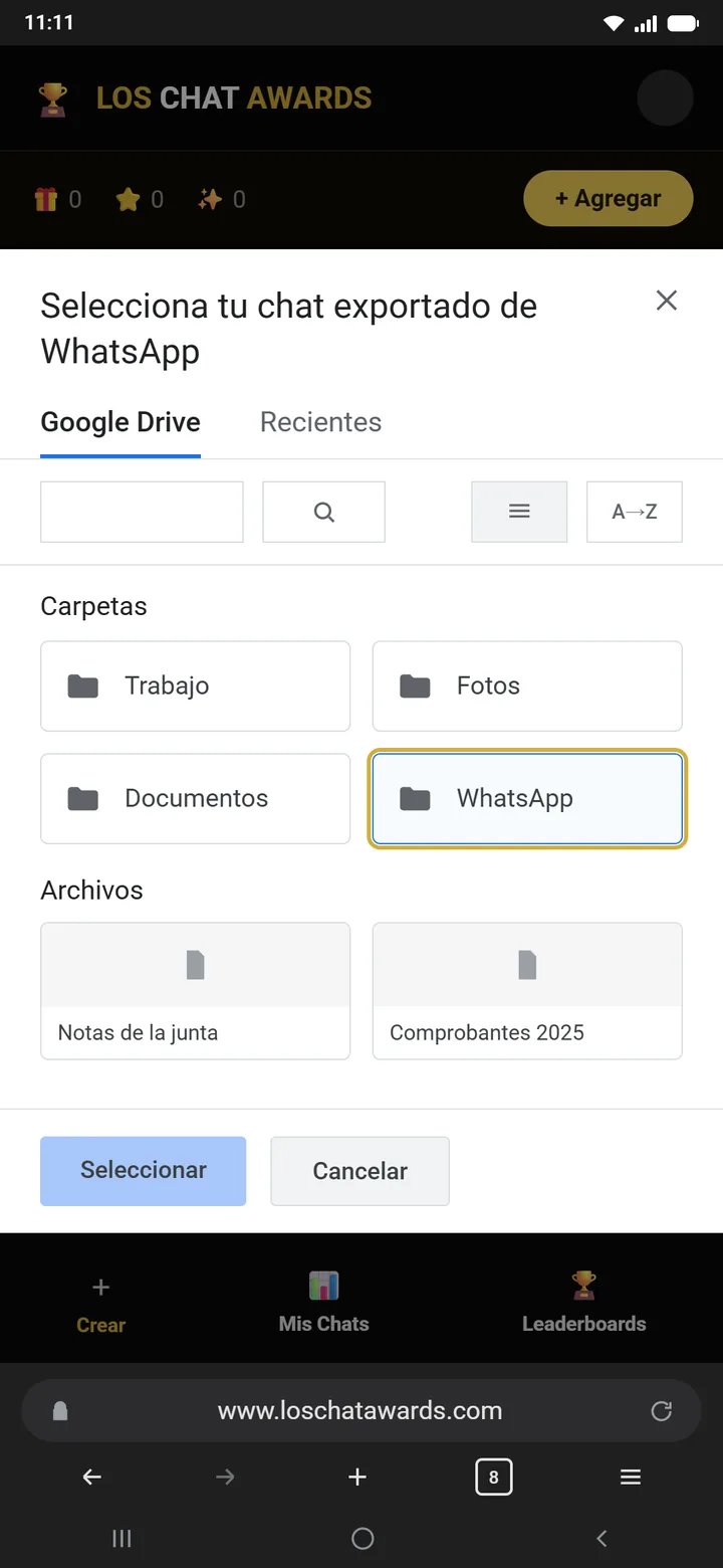 Selector Drive (cuadrícula) — Carpeta WhatsApp