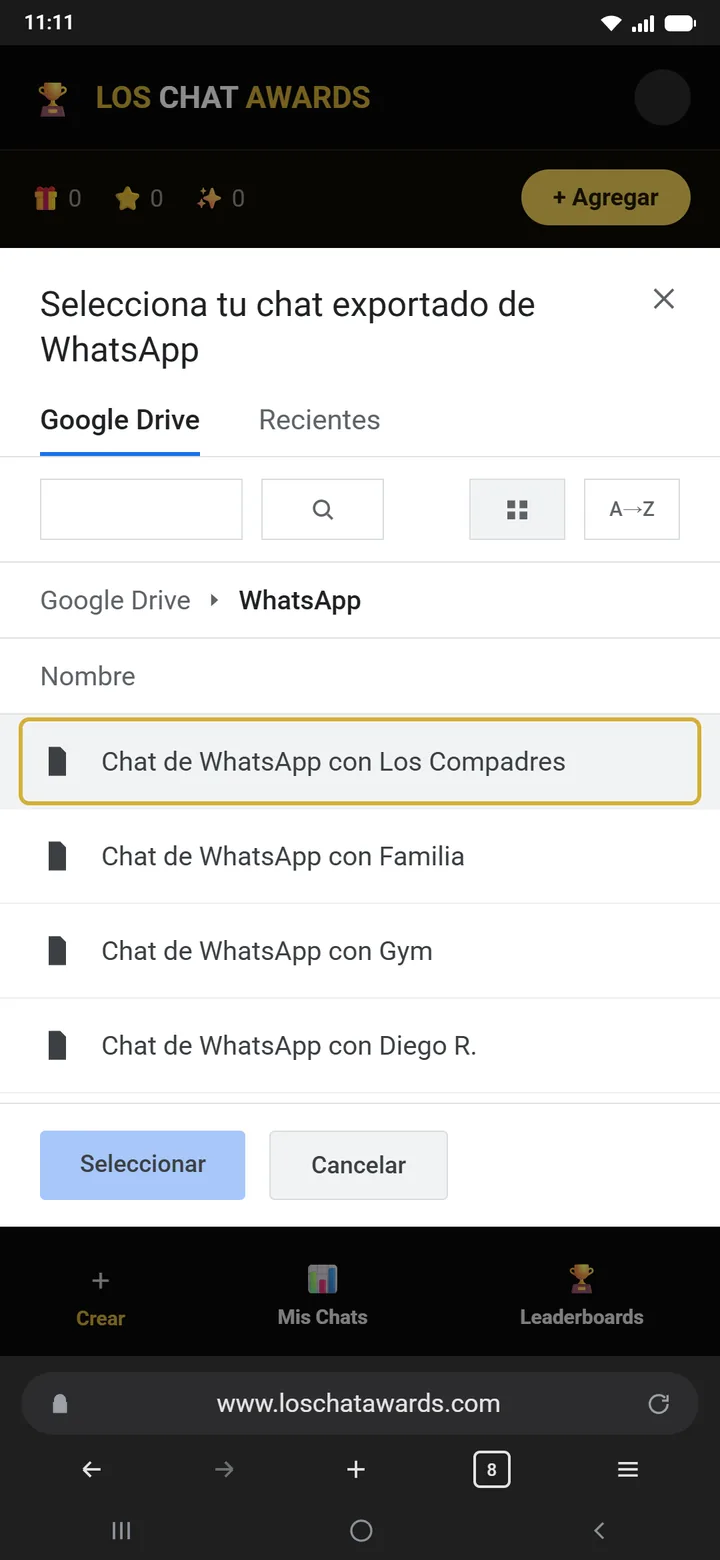 Carpeta WhatsApp en lista — Primer archivo de chat